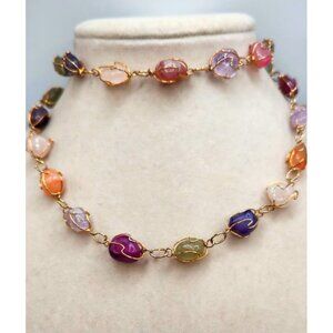 Tumbled Quartz, Multi Color Necklace Wire Wrapped - 20"